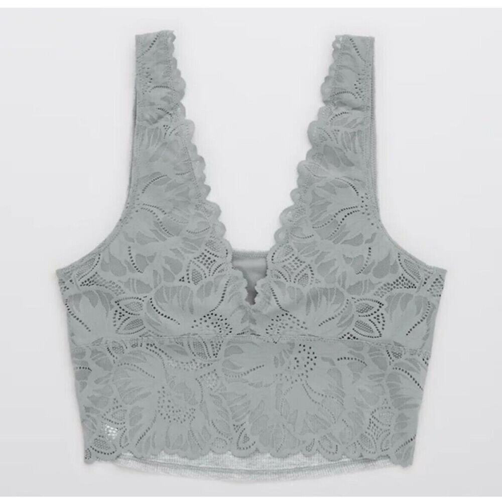 NEW Aerie Holiday Gray Best Lace Waffle Longline Bralette Cozy Soft Size M $39 - Picture 5 of 8